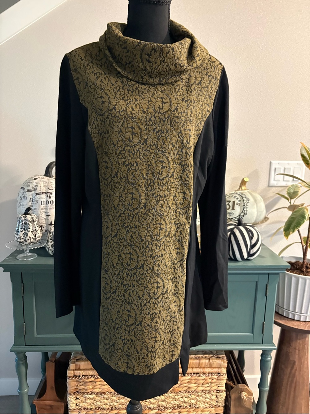 Maurices Olive Green and Black Cowl Neck Tunic Sweater